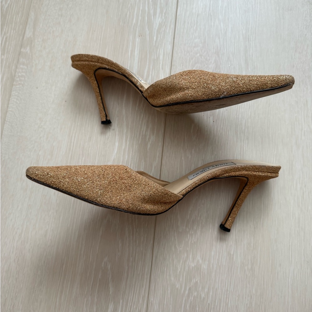 Jimmy Choo Glitter Gold Closed Toe Heels with Dust Bag - Picture 8 of 14